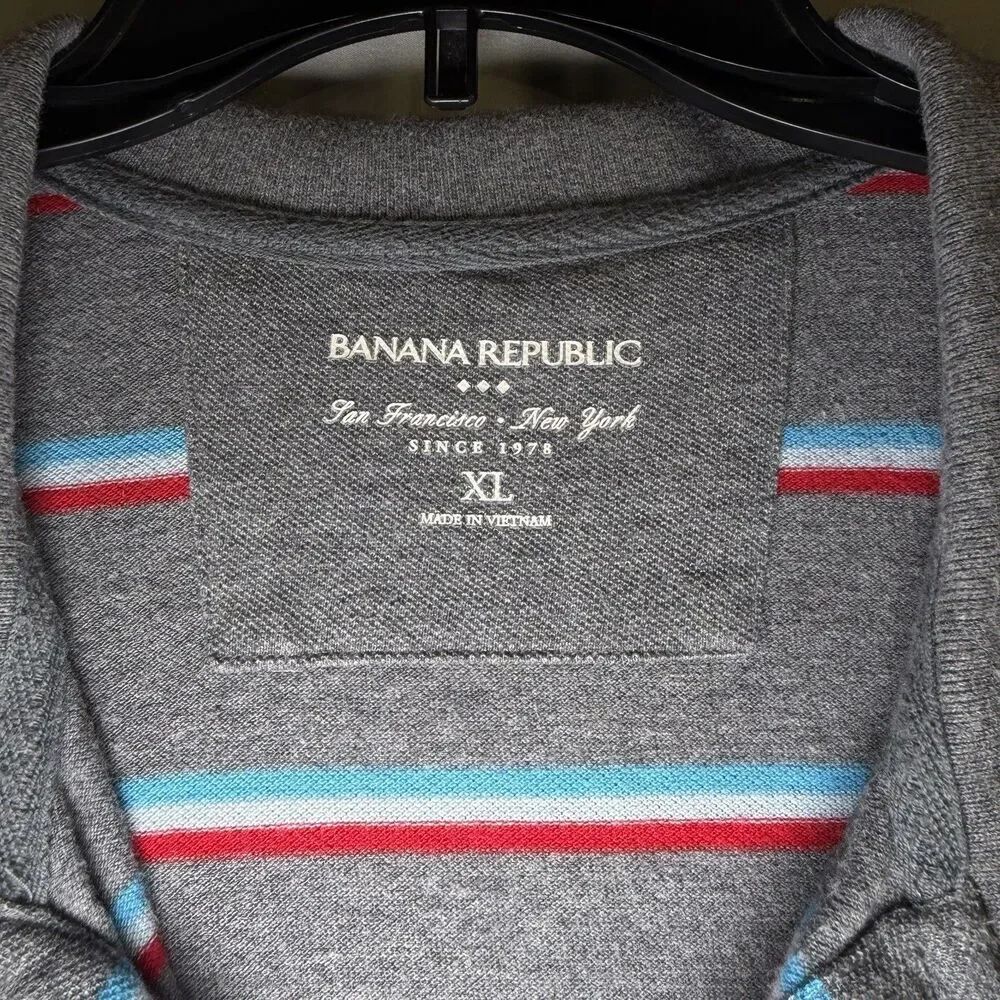 BANANA REPUBLIC Men's Gray Striped Short Sleeve Polo Shirt sz XL